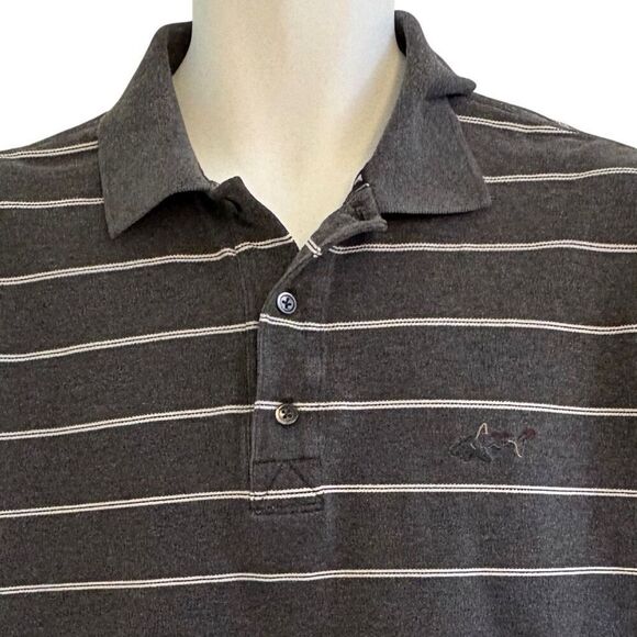 Greg Norman Polo Golf Gray White Stripe Casual Summer Pool Beach Vacation 100% C - Picture 5 of 7